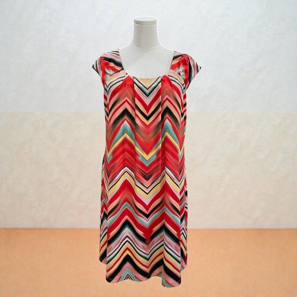 Tiana B Chevron Dress Size 12 Multicolor Made In USA Modest Artsy Vacation Retro